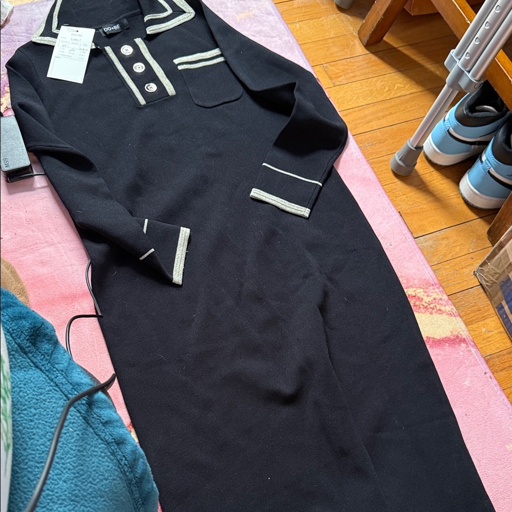 DO+BE Black Dress with Cream Accents